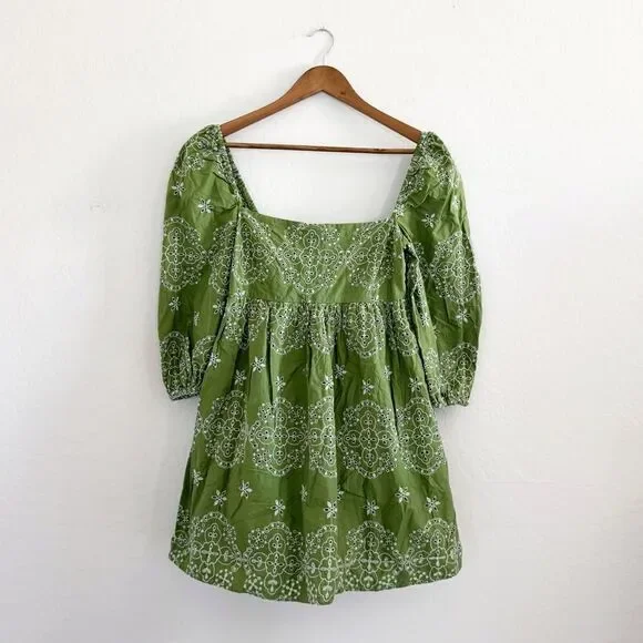 Zara Openwork Eyelet Embroidered Dress in Green Size M - Picture 2 of 15